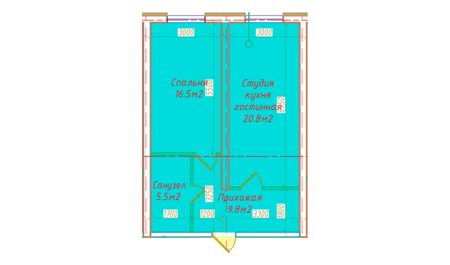 2-xonali xonadon 52.6 m²  1/1 qavat