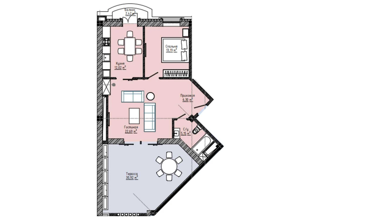 2-комнатная квартира 99.61 м²  13/13 этаж