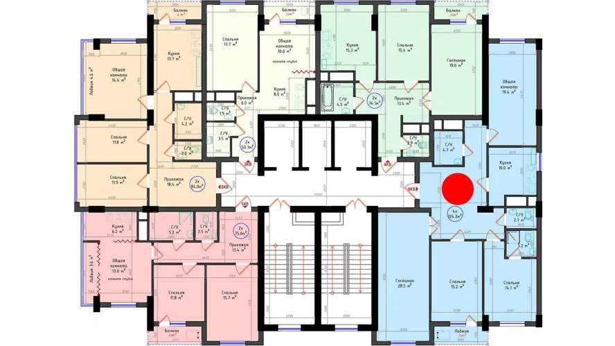 4-комнатная квартира 124.2 м²  6/6 этаж