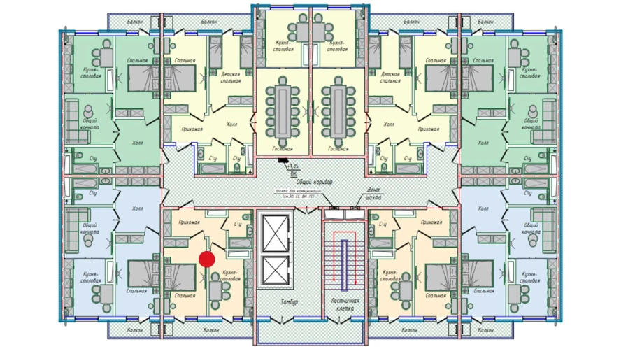 1-xonali xonadon 35.73 m²  15/15 qavat