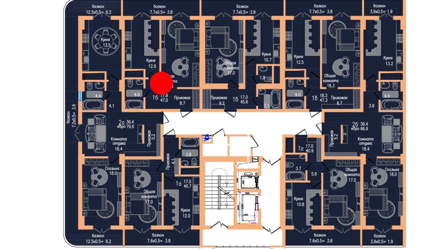 1-комнатная квартира 47 м²  3/3 этаж