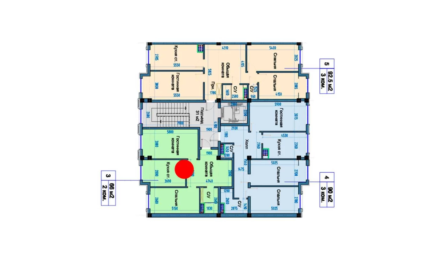 2-комнатная квартира 66 м²  2/2 этаж