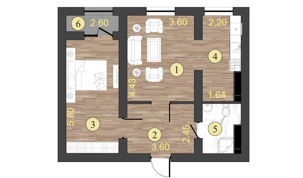 2-xonali xonadon 56.6 m²  4/4 qavat