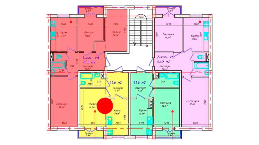 1-комнатная квартира 41.6 м²  4/4 этаж