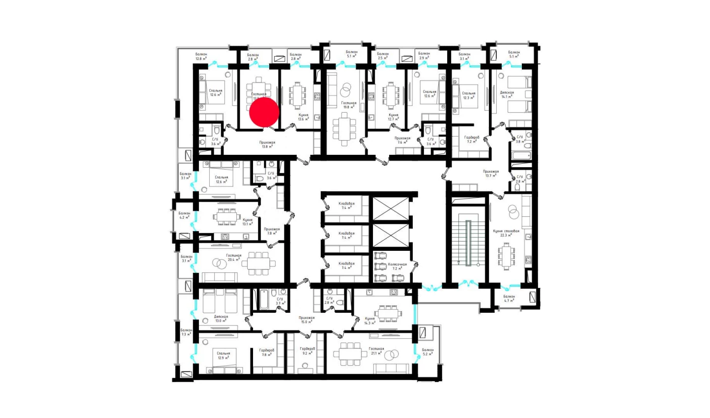 2-xonali xonadon 70.1 m²  9/9 qavat