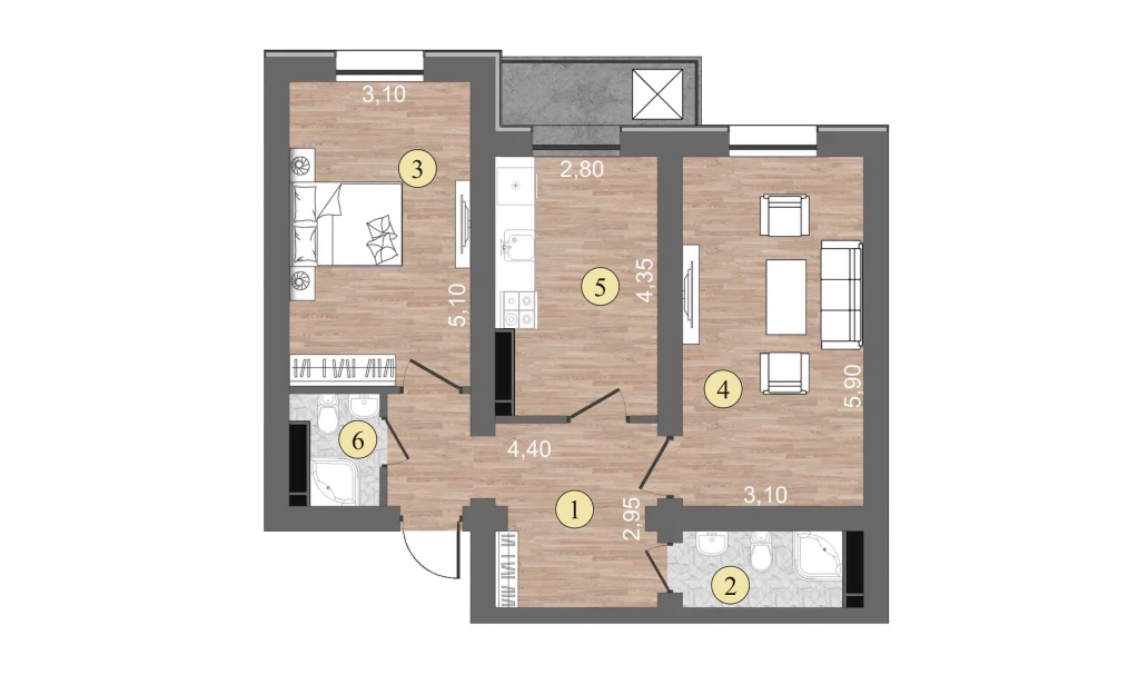 2-комнатная квартира 63 м²  13/13 этаж