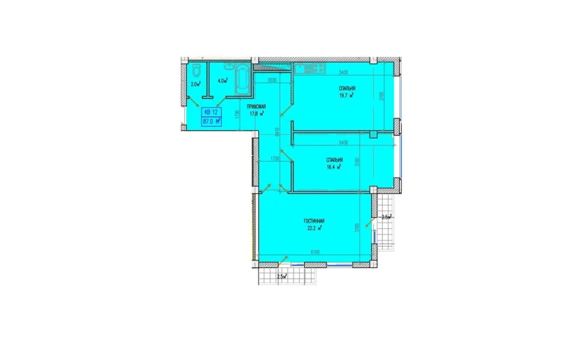 3-xonali xonadon 87 m²  3/3 qavat