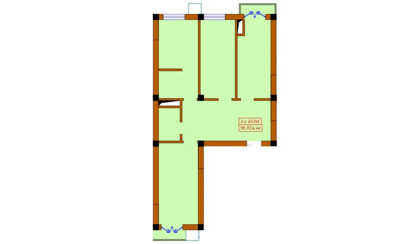 3-комнатная квартира 96.92 м²  2/10 этаж | Жилой комплекс Aviasozlar Plaza