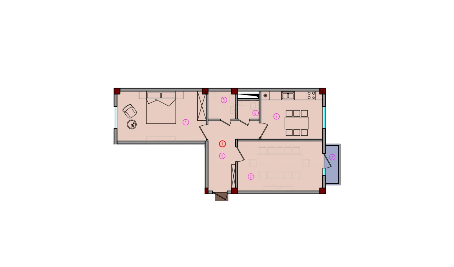 2-комнатная квартира 73.88 м²  2/2 этаж