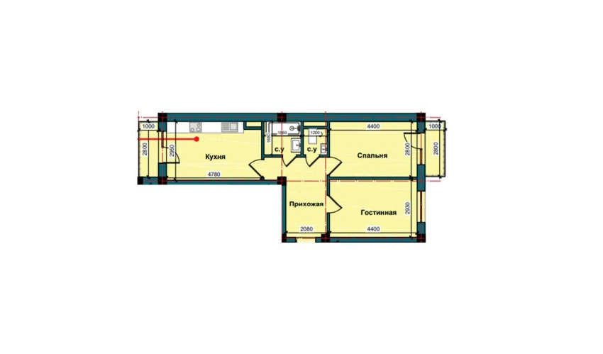 2-xonali xonadon 61.7 m²  9/10 qavat | NUR BARAKA Turar-joy majmuasi