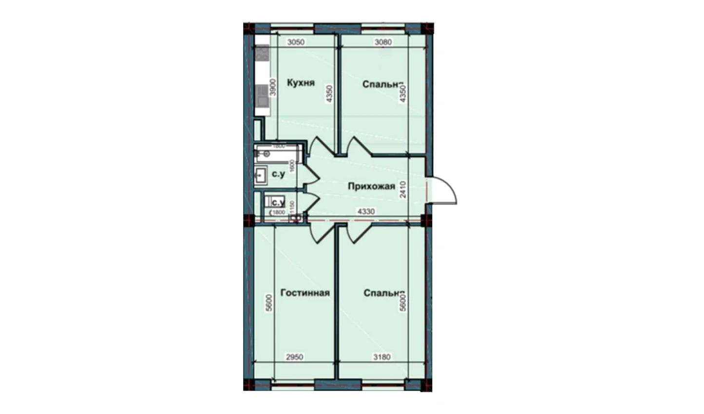 3-комнатная квартира 78.6 м²  1/1 этаж