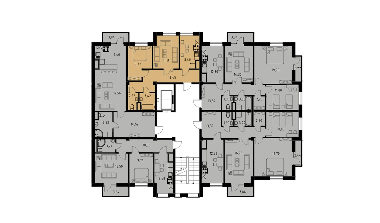 2-комнатная квартира 48.39 м²  3/3 этаж