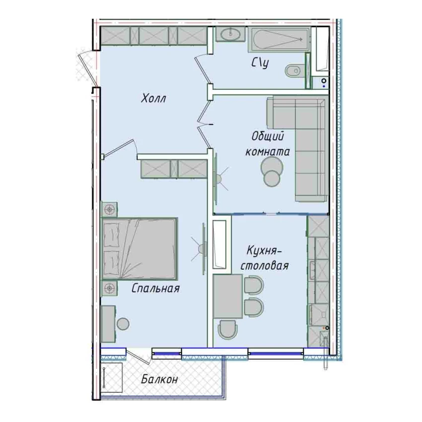 2-комнатная квартира 50.7 м²  13/13 этаж