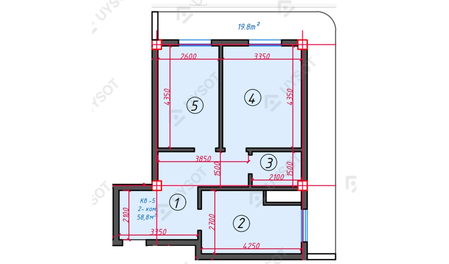 2-комнатная квартира 58.8 м²  14/14 этаж