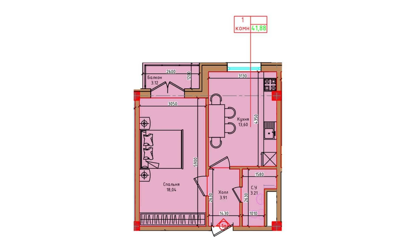 1-xonali xonadon 38.76 m²  7/7 qavat