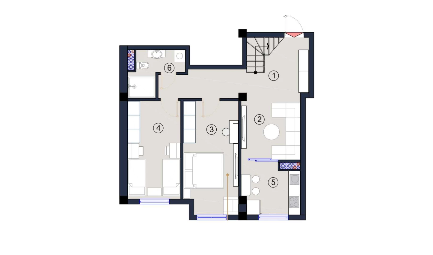 2-xonali xonadon 69.5 m²  1/1 qavat