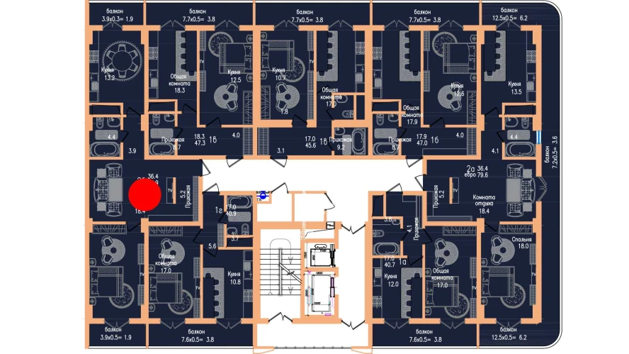 2-xonali xonadon 67.4 m²  6/6 qavat