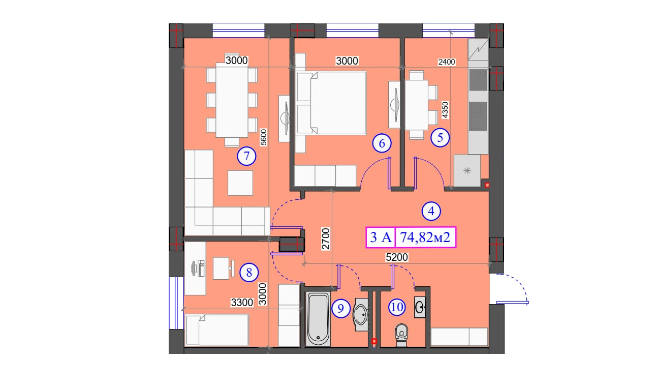 3-комнатная квартира 74.82 м²  0/0 этаж