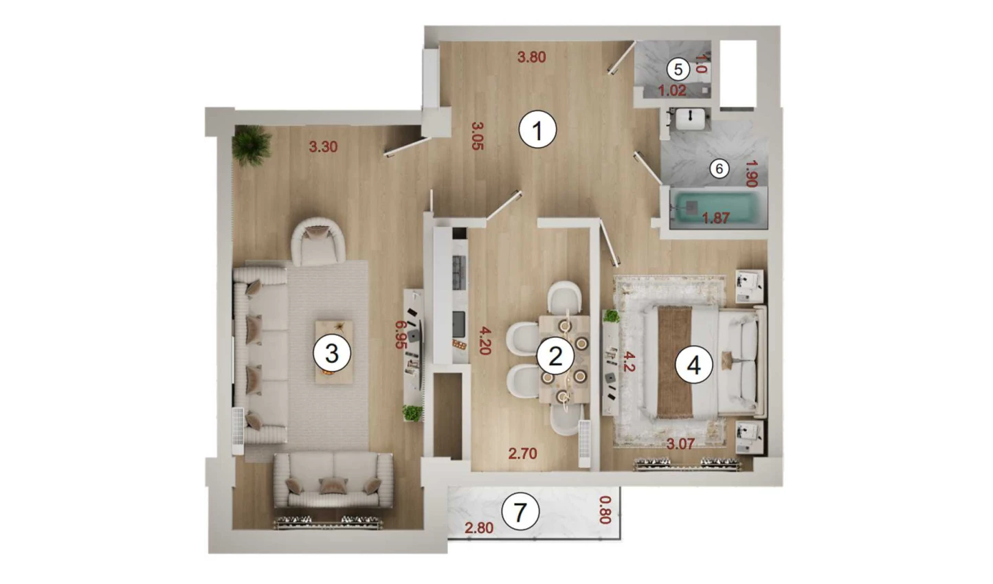 2-комнатная квартира 63.1 м²  14/14 этаж