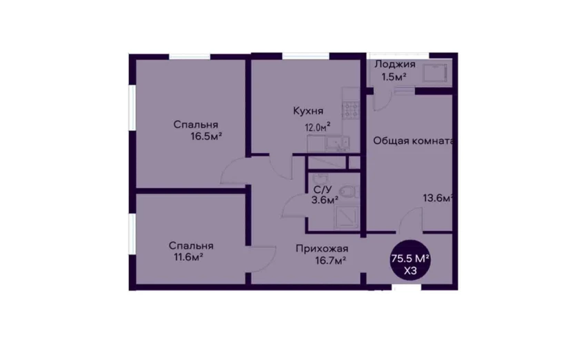 3-комнатная квартира 75.5 м²  9/9 этаж | Жилой комплекс YAQINLAR