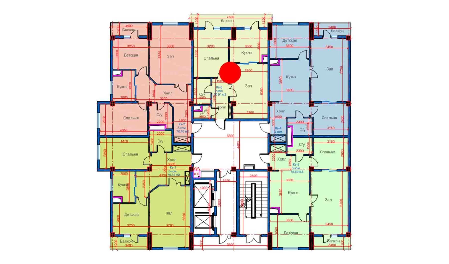 2-комнатная квартира 60.91 м²  10/10 этаж