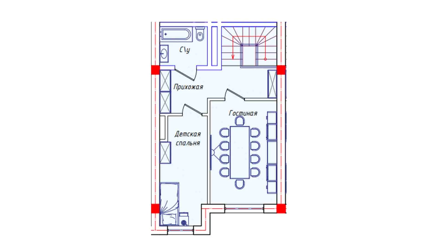 2-комнатная квартира 46.1 м²  8/8 этаж