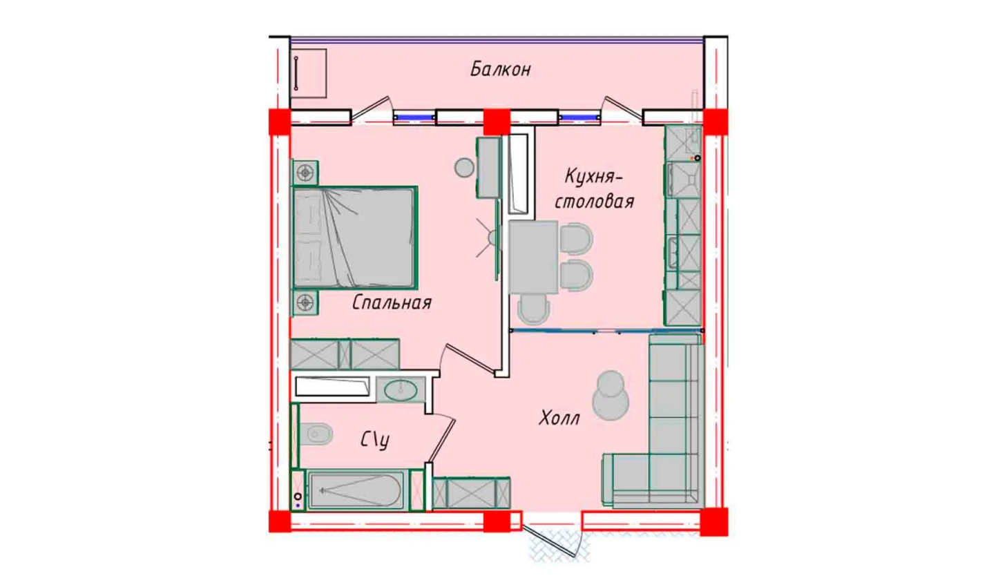 1-комнатная квартира 49.03 м²  10/10 этаж