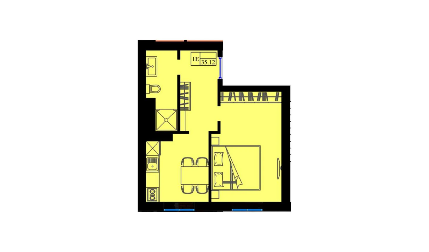 1-комнатная квартира 36 м²  4/4 этаж