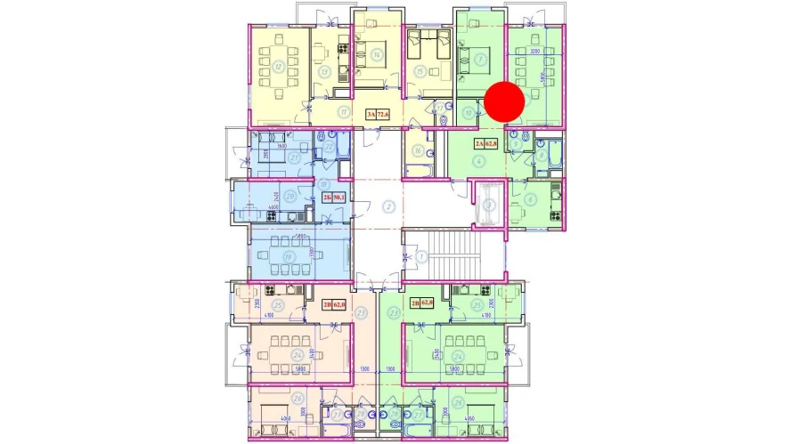 2-комнатная квартира 62.8 м²  5/5 этаж