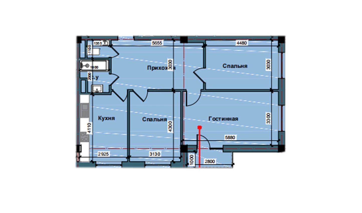 3-комнатная квартира 87.2 м²  7/7 этаж