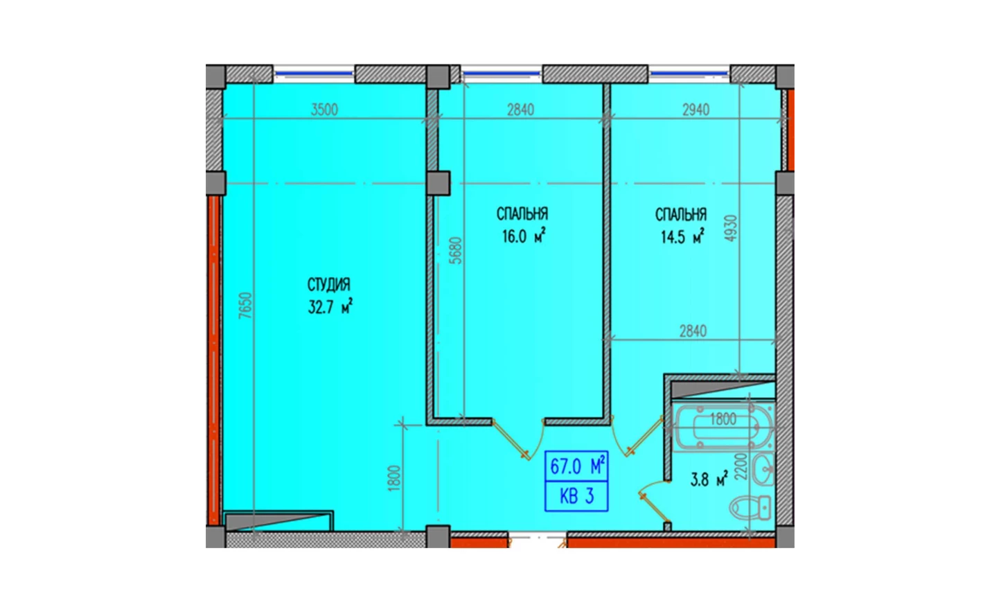 3-xonali xonadon 67 m²  1/1 qavat