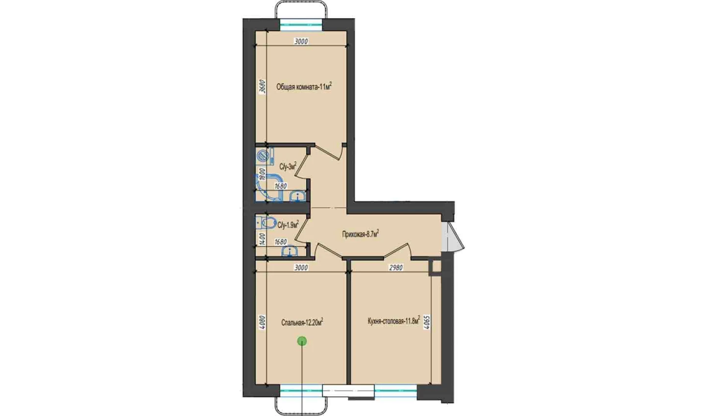 2-комнатная квартира 51.44 м²  5/5 этаж