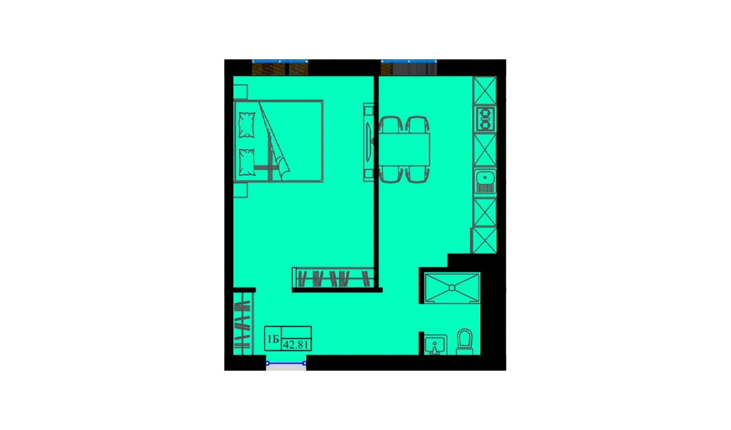 1-комнатная квартира 43 м²  0/0 этаж