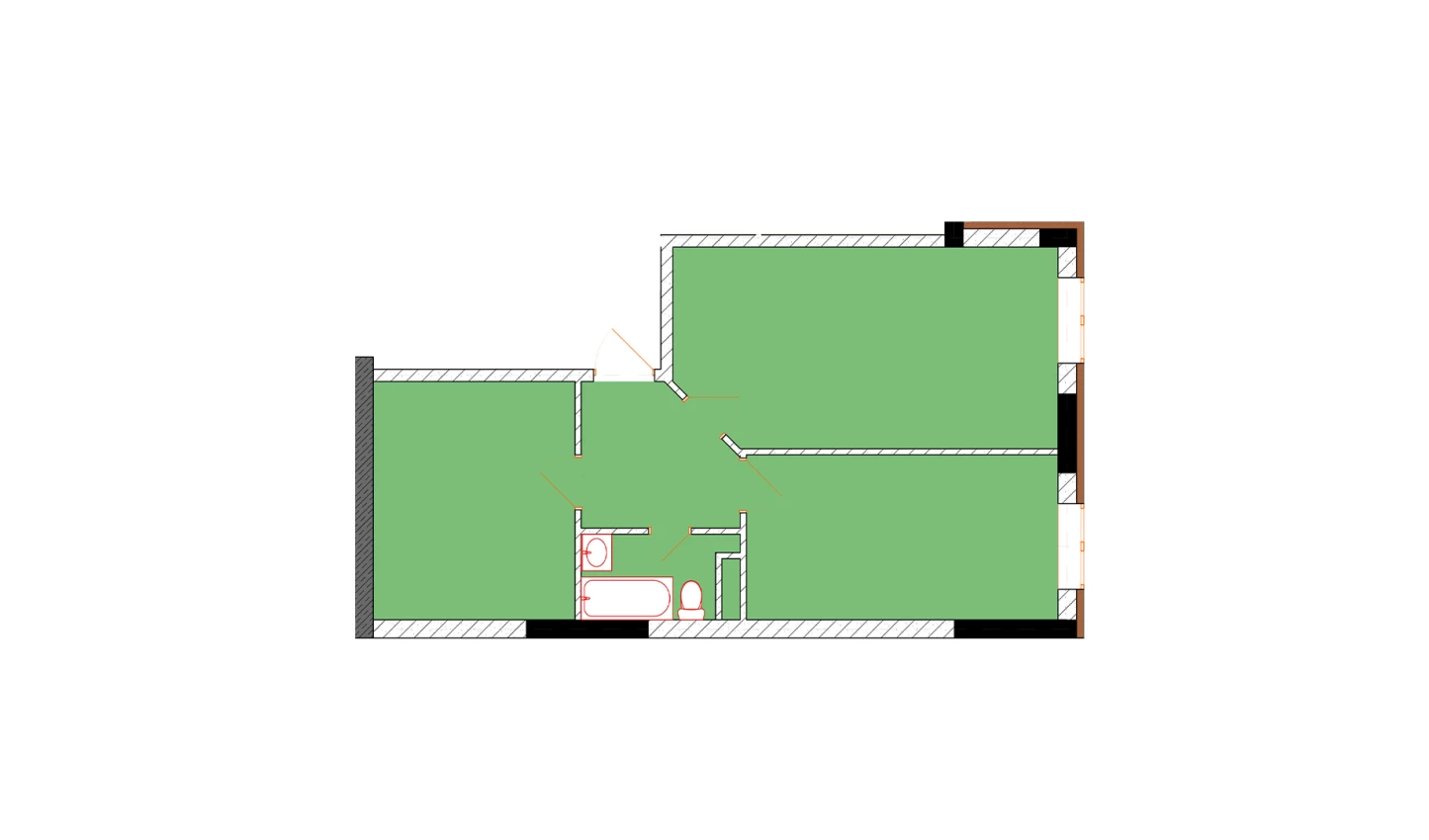 2-комнатная квартира 57.5 м²  3/3 этаж