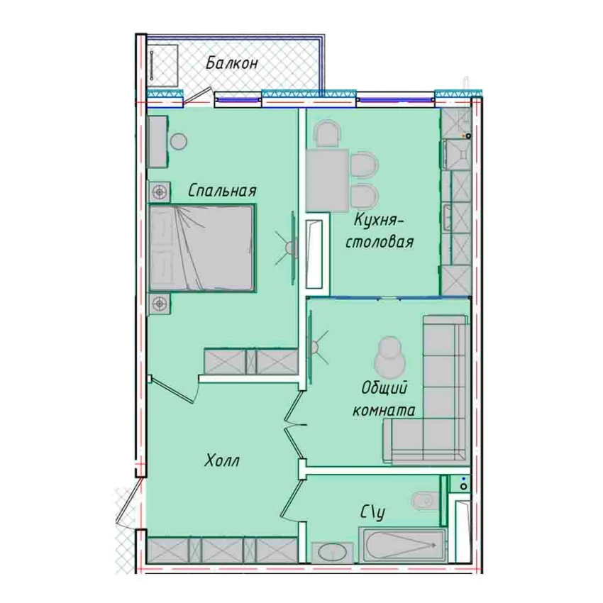 2-комнатная квартира 50.85 м²  15/15 этаж