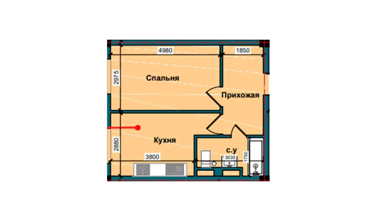 1-комнатная квартира 41.5 м²  8/8 этаж