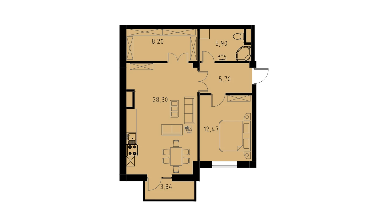 2-xonali xonadon 61.75 m²  3/3 qavat