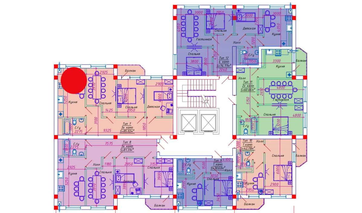 3-xonali xonadon 85.02 m²  9/9 qavat