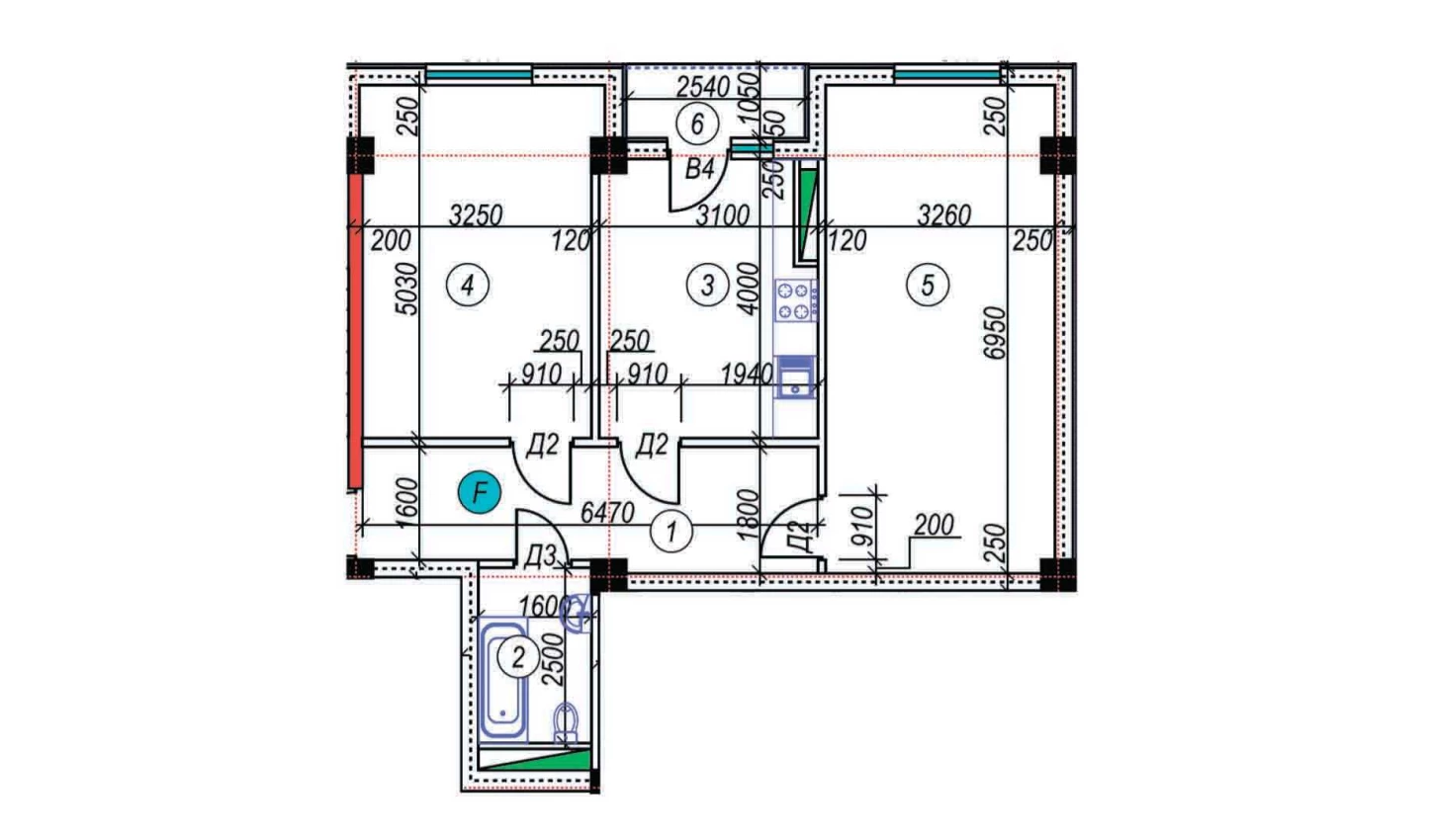 2-комнатная квартира 68.19 м²  6/6 этаж