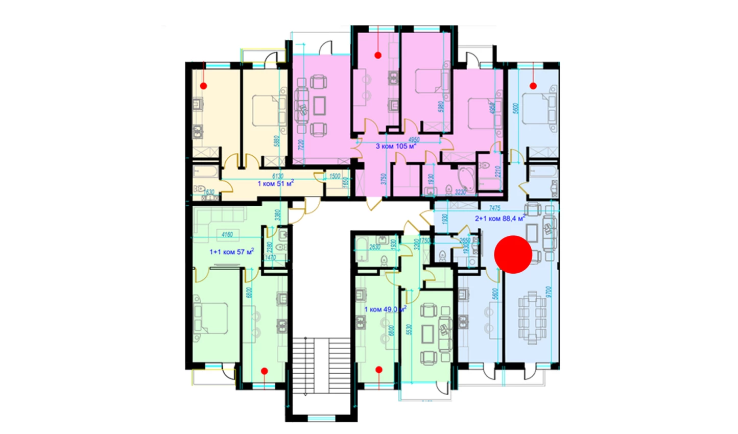 2-комнатная квартира 93 м²  3/3 этаж