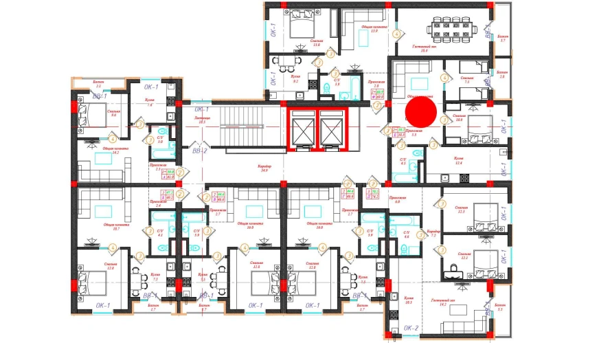 2-комн. квартира 58.5 м²  5/12 этаж | Жилой комплекс CHINARA PARK