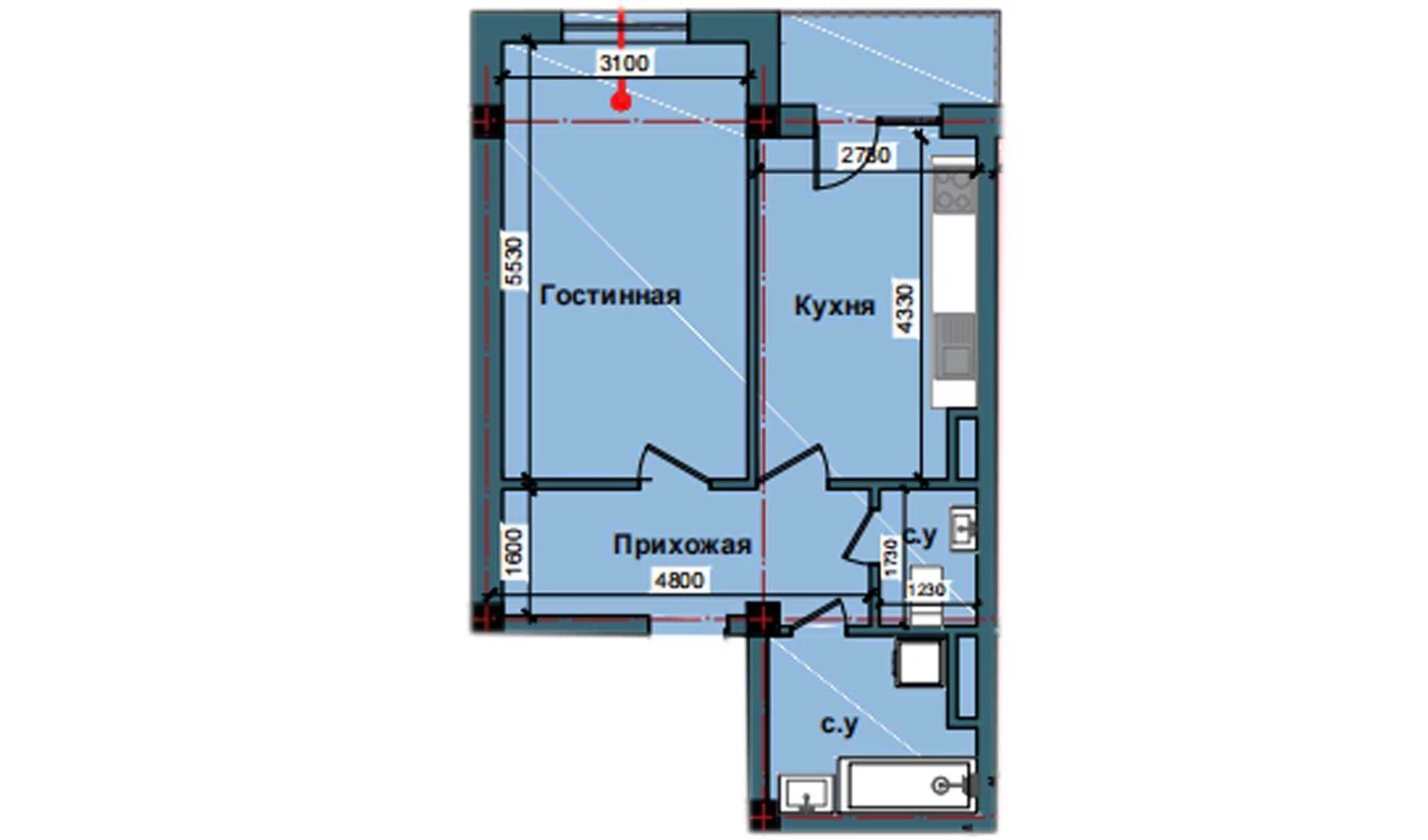 1-комнатная квартира 49.8 м²  10/10 этаж