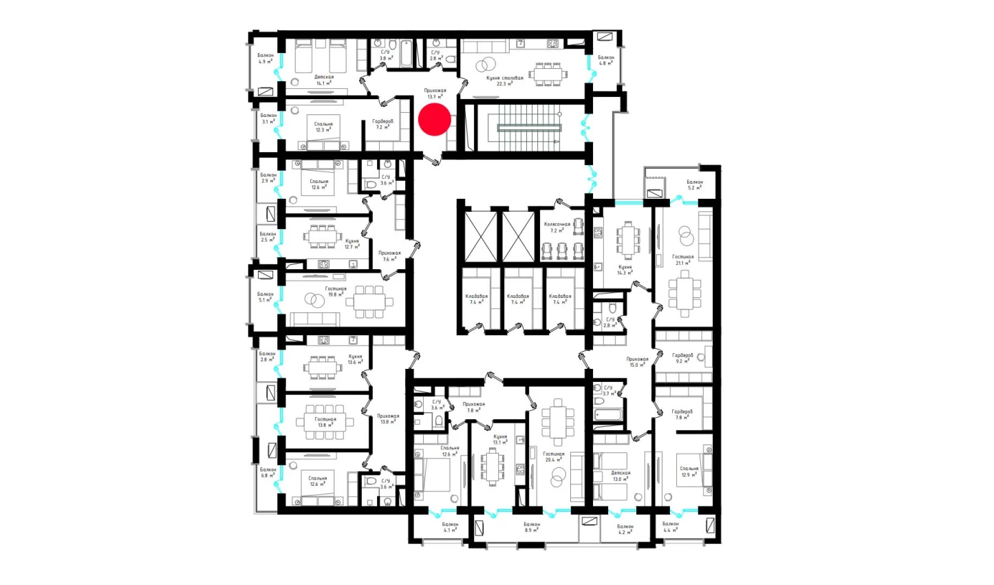 2-комнатная квартира 89.5 м²  5/5 этаж