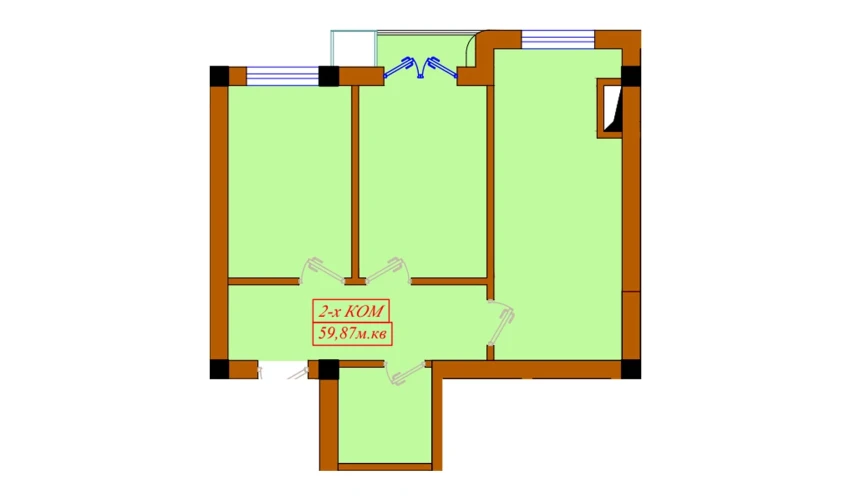 2-xonali xonadon 59.87 m²  11/11 qavat