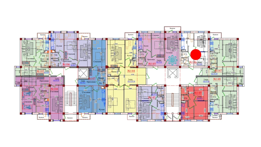 2-комнатная квартира 46.5 м²  4/4 этаж