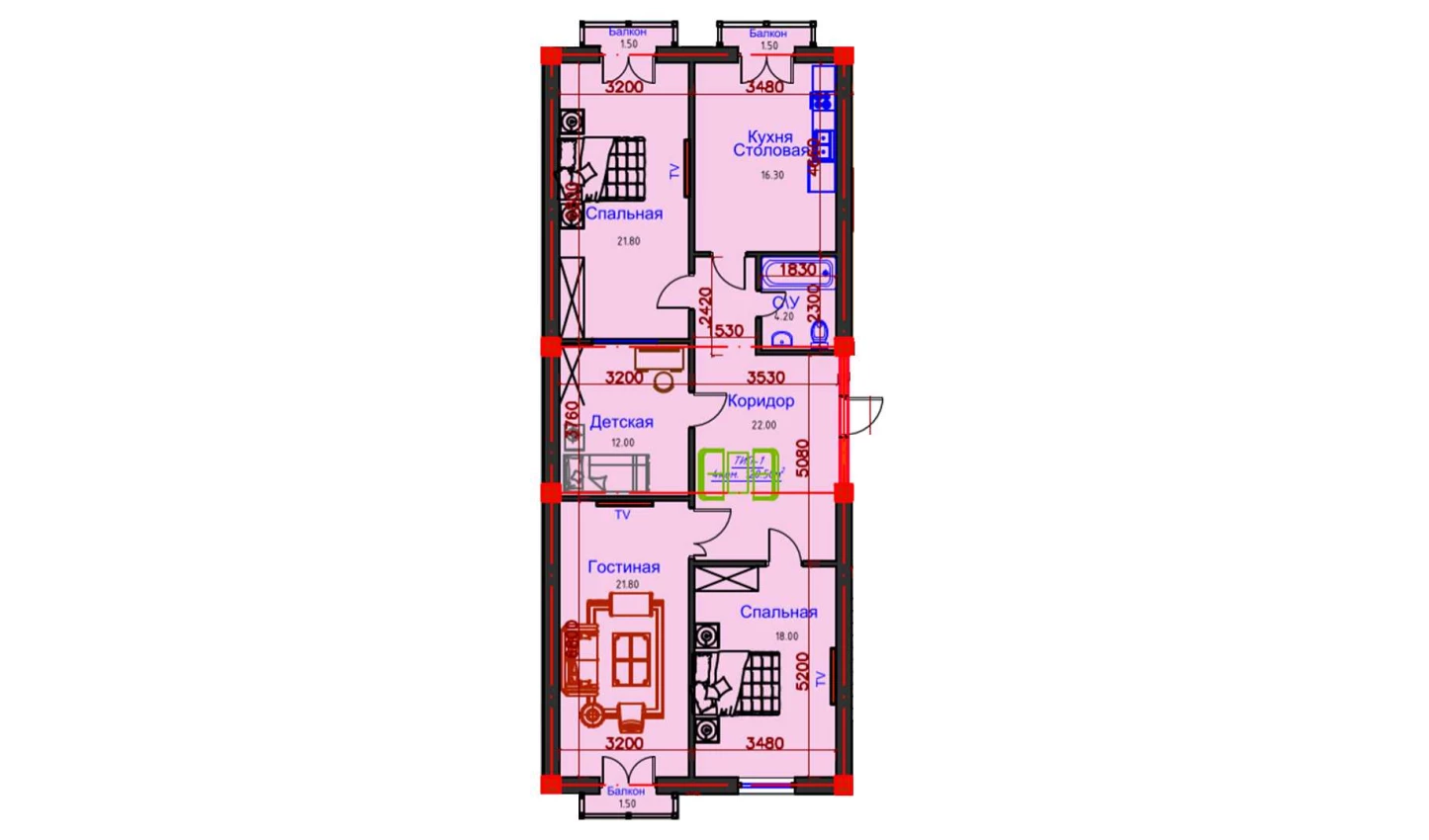 4-комнатная квартира 120.5 м²  8/8 этаж