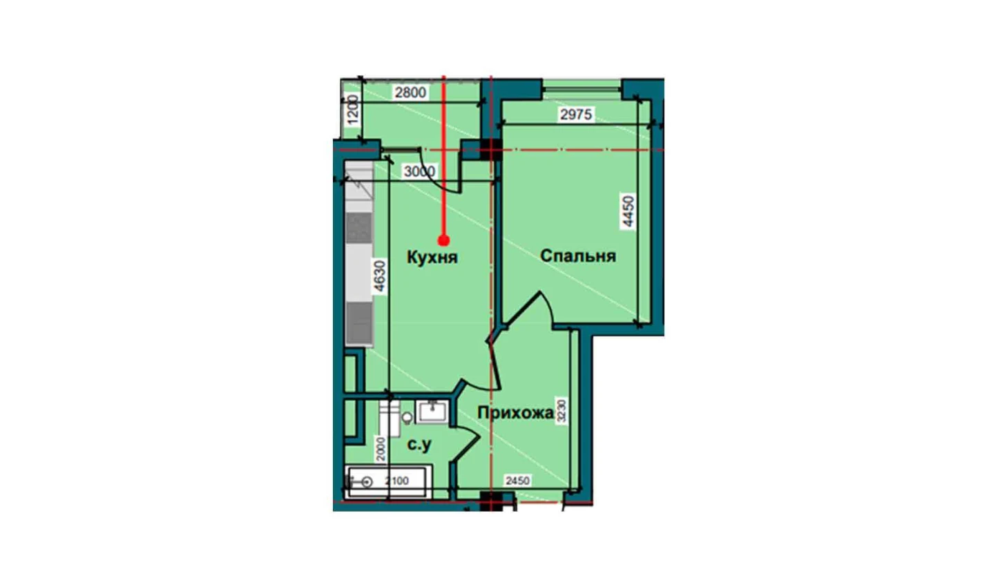 1-комнатная квартира 41.9 м²  9/9 этаж