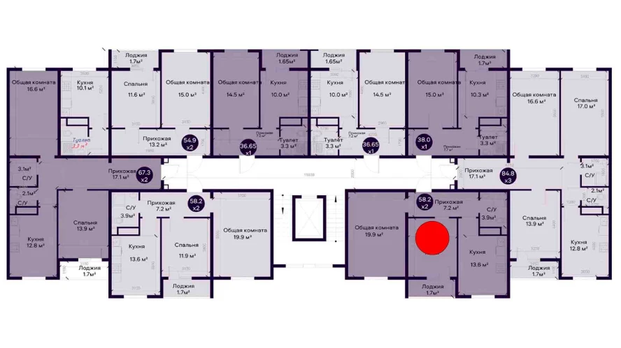 2-комнатная квартира 58.2 м²  2/2 этаж