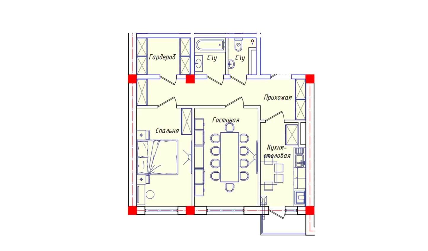 2-комнатная квартира 62.4 м²  4/4 этаж