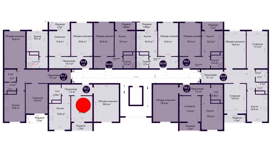 2-комнатная квартира 58.2 м²  6/6 этаж